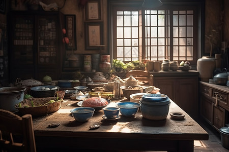 中式厨房背景图片