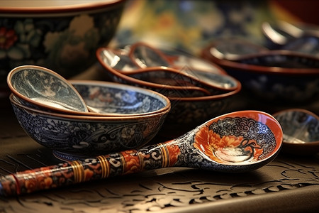 陶瓷勺子古典艺术中国风格器物插画