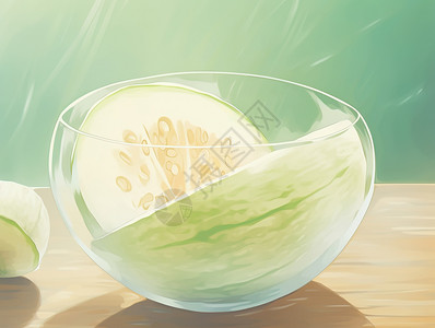 玻璃碗中的绿色哈密瓜背景图片