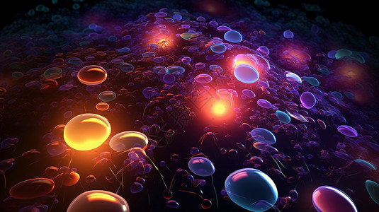 多彩气泡漂浮多彩发光的微观细胞设计图片
