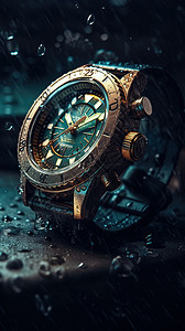 绿色金属机械手表背景图片