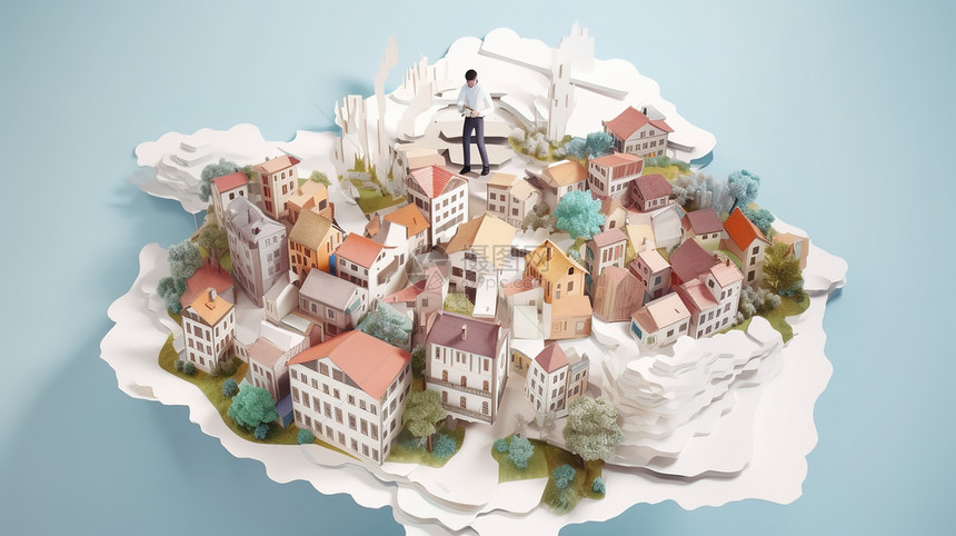 微型纸艺城镇图片