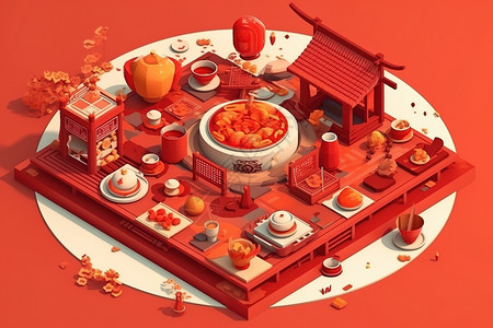 抽象中国风美食模型图片