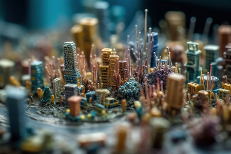 抽象城市模型3D抽象外形建筑插画
