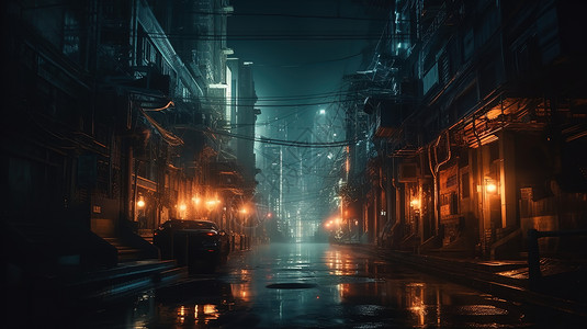 黑夜雨后的街道高清图片