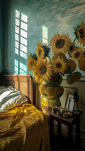 窗边的向日葵背景图片