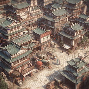 俯视的中国古代城镇背景图片