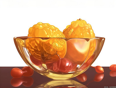 碗里面的樱桃漫画风糖果在玻璃碗里插画