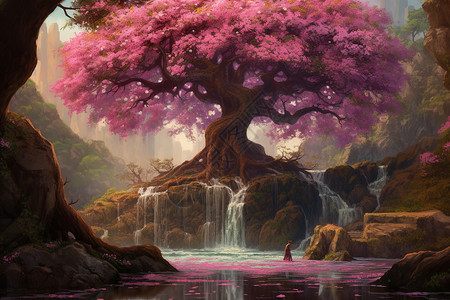 巨大的樱花树背景图片