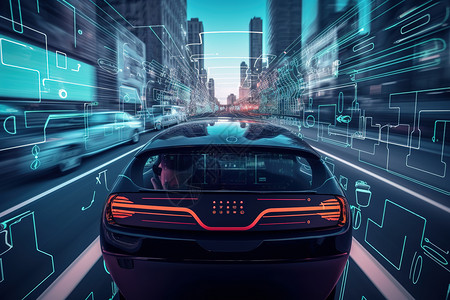 智能机械驾驶未来无人驾驶汽车插画