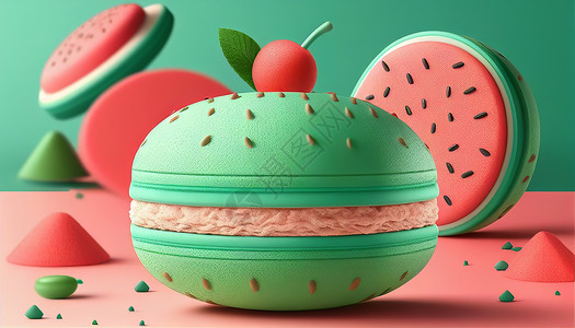 西瓜水果马卡龙创意甜品图片