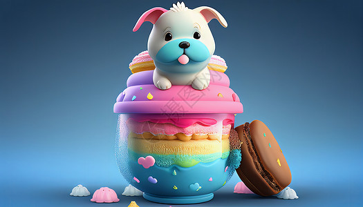 可爱小狗彩虹蛋糕创意甜品高清图片