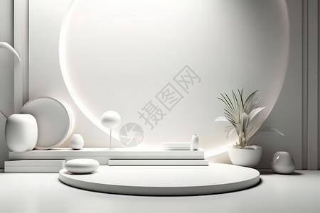 圆圈背景墙圆形讲台白色灯光设计图片