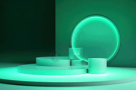 绿色舞台灯光和圆形讲台背景图片