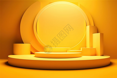 黄色舞台灯光和圆形讲台背景图片