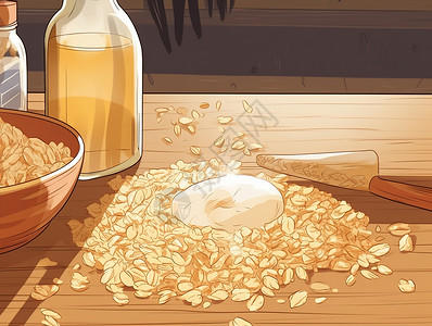 一碗面粉动漫燕麦片放在桌子上插画