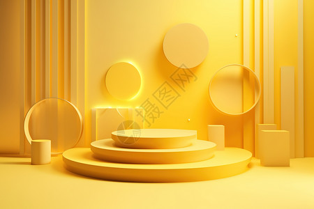 直播间促销黄色奢华背景多台阶展示台设计图片