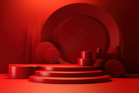 背景墙造型红色大气风格圆形造型背景展示提啊设计图片