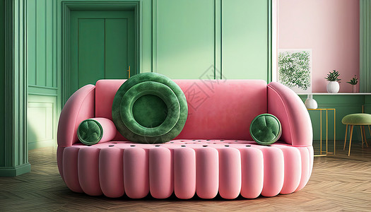 桃红色双人沙发西瓜布艺创意双人沙发背景