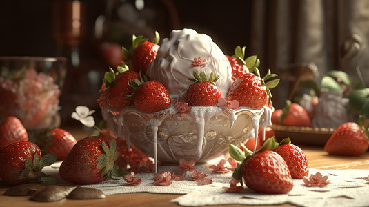 高胆固醇食物草莓与冰淇淋插画