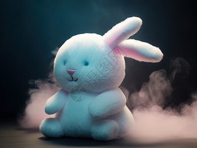烟雾和毛绒兔子可爱图片