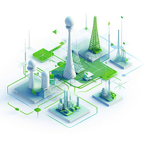 绿色电网智能电网模型插画