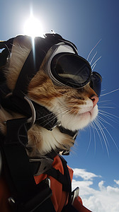 阳光蓝天下戴着眼镜一只猫背景图片