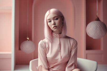 粉色调粉头发粉衣服美女模特背景图片
