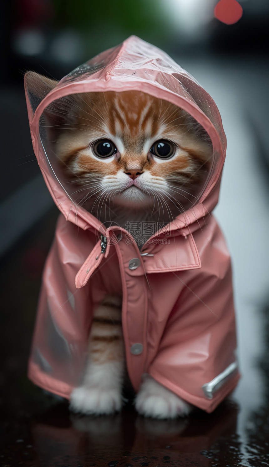 穿着雨衣的小奶猫图片