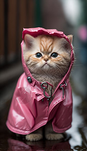 穿着粉色雨衣的小奶猫图片