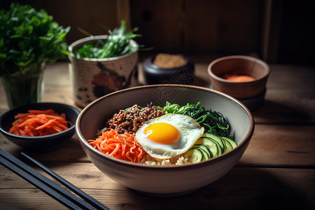 面食广告桌面上鸡蛋黄瓜配菜拉面背景