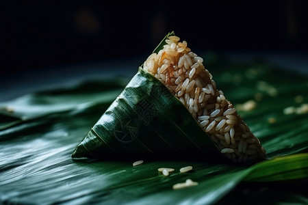 广告素材饮食绿色的芭蕉叶和粽子背景