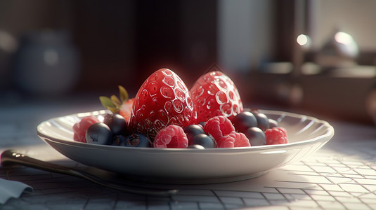 一碗葡萄干桑葚与草莓插画