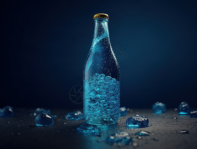 蓝色气泡汁和玻璃瓶子图片