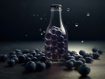 蓝莓气泡水瓶子里装满蓝莓肉插画
