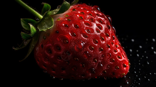 单个草莓和水滴近景背景图片