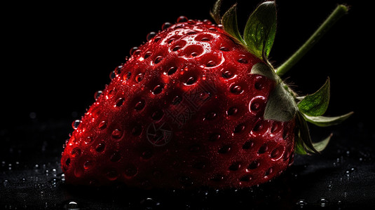 新鲜草莓和水滴近景背景图片