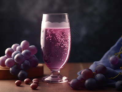 葡萄广告玻璃杯葡萄饮品和葡萄背景插画