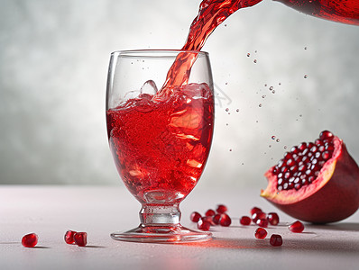 红色饮品玻璃杯石榴饮品和石榴背景插画