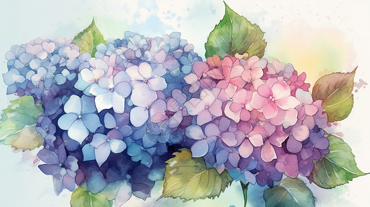 手绘水彩花卉绣球花背景图片