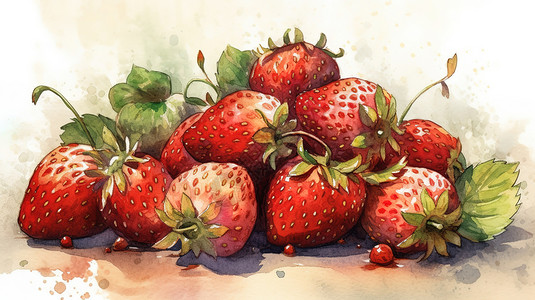 农业食品手绘水彩水果草莓插画