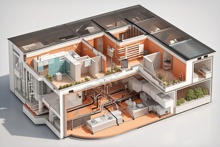 3d厂房建筑装修图插画