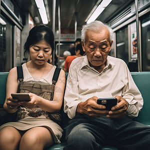 地铁上的老人背景图片