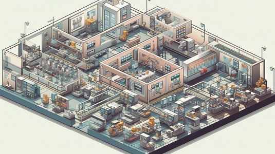 工厂平面图未来办公环境插画