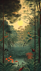落日下的雨林背景图片