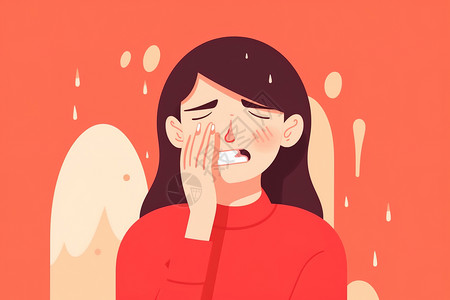 国外女性牙疼牙疼难受的女性插画