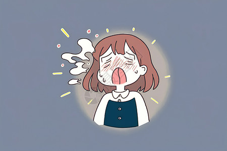 感冒女孩咳嗽的女孩插画