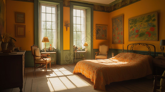 黄色的卧房图片
