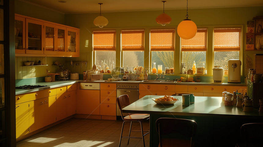 落日照进厨房图片