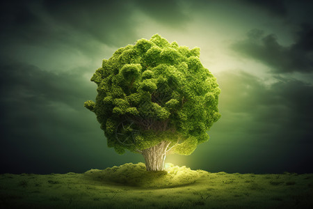 生态低碳创意灯泡树插画